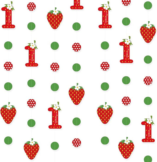 pinkblume Strawberry 1st Birthday Party Decorations Sweet Strawberry Fruit Theme Circle Dot Garland One Berry First Birthday Polka Dots Streamer for Girl Happy 1st Year Decorations Supplies