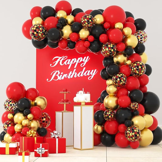 Red Black Gold Balloon Garland Arch Kit - Red Black Balloons Red and Metallic Gold Balloons for Casino Poker Birthday Bachelorette 2025 Graduation Wedding Party Decorations
