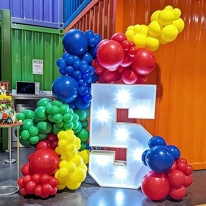 YMSZ Red Blue Green Yellow Balloons, 136pcs Colorful Latex Balloons with Different Size for Birthday, Carnival Circus, Baby Shower Party Decorations