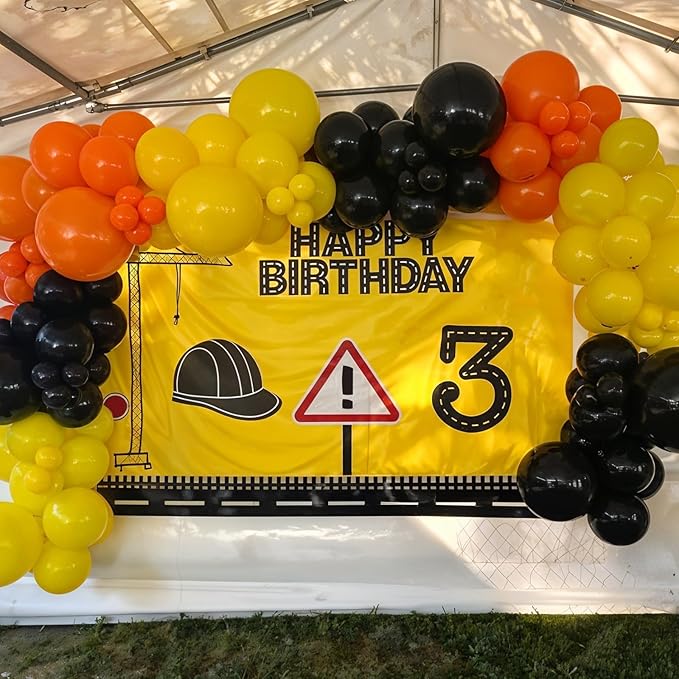Construction Party Balloon Garland Kit, Construction Birthday Party Supplies Orange Black Yellow Balloon Garland with Truck Foil Balloon for Construction Quarantine Party Decorations