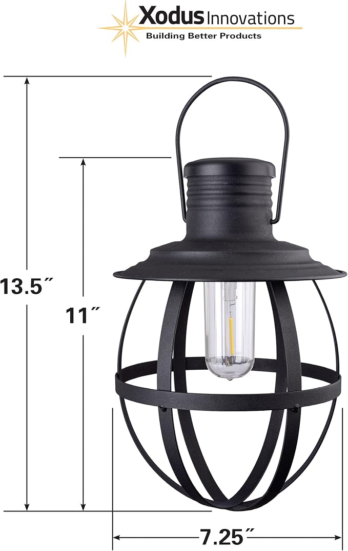 Xodus Innovations BL840-2 Battery Powered Outdoor 11.5 inch Decorative LED Metal Hanging Lantern with Your Choice of 4, 6 or 8 Hour Automatic Timer, Black…