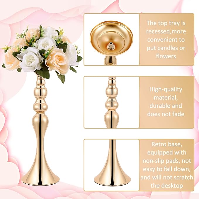 Sabary 6 Pcs Wedding Flower Stand Metal Flower Centerpieces Stand for Table Vase Arrangement Rack for Wedding Reception Dinner Table Party Decor(15 In,Gold)