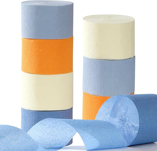 Light-Dusty Blue Beige-Orange Party-Decorations Streamers - 8 Rolls Graduation 2026 Boho Fall Birthday Baby Bridal Shower Crepe Tissue Paper Streamer,Bachelorette Engagement Garland Decor Panduola