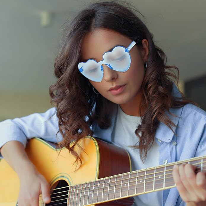 REHALY Valentine's Day Gifts - 16pcs Heart Shaped Rimless Sunglasses in Colorful Pink and Blue