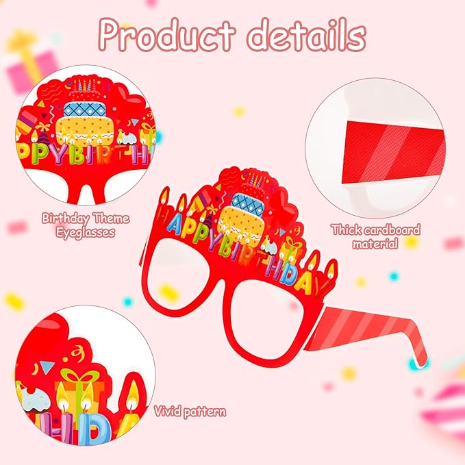 WHAVEL Happy Birthday Decorations 12Pcs Birthday Party Favors Glasses Photo Booth Props