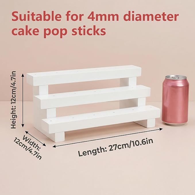 NANGOPOP Cake Pop Stand Display Riser - 3 Tier Wood Lollipop Holder, 17 Hole Sucker Stand for Dessert Table of Wedding, Birthday Party - White, Collapsible, Fit 5/32" (4mm) Lollipop Sticks