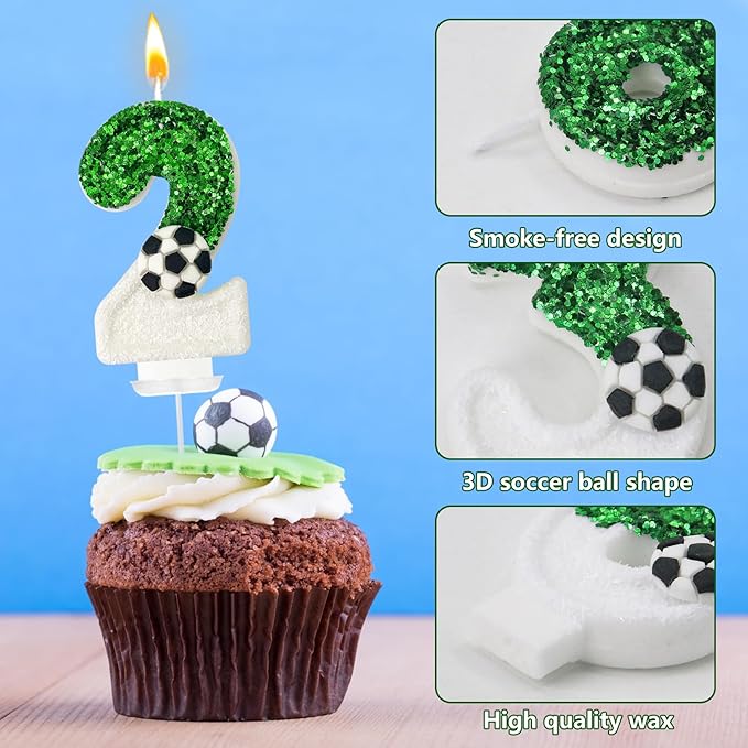 Soccer Birthday Candles Cake Topper for Girl and Boy, Wedding Cakes, Anniversaries, Party Celebrations, Birthday Decorations (Green White, 12)