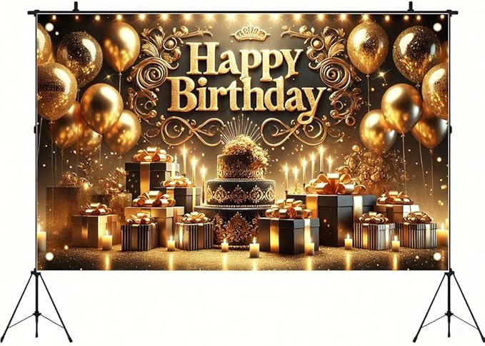 Happy Birthday Party Banner, Festive Balloons and Lights Design, 71x43in Party Decorations for Birthday Event, Party Backdrop, Home Decor
