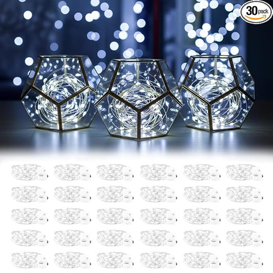 DomeStar 30 Pack Fairy Lights Battery Operated, 7Ft 20 LED Waterproof String Lights Wire Firefly Starry Moon Light for DIY Mason Jars Party Centerpiece Table Valentine's Day Decorations Tree Ornament