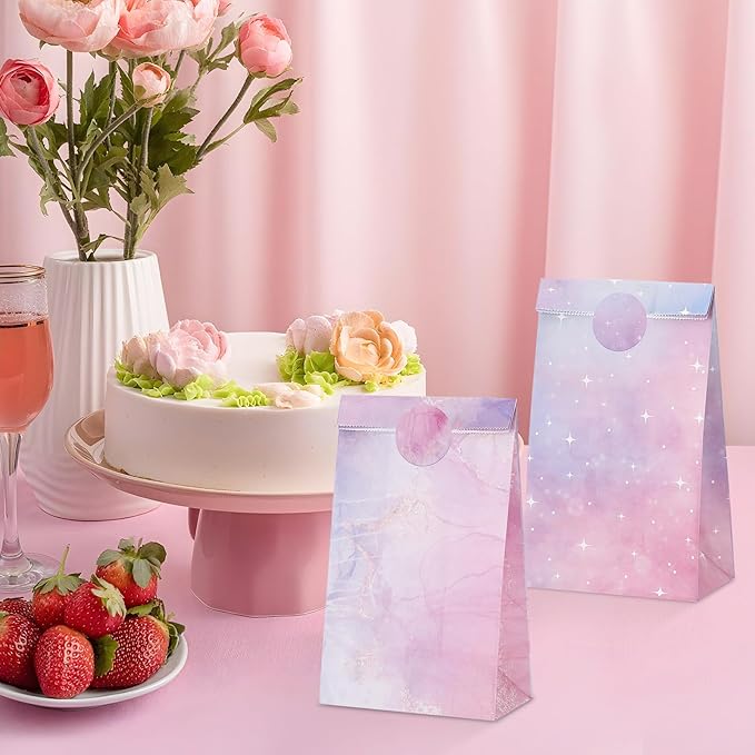 woric 36PCS Party Favor Bags with Stickers, Pink and Purple Goodie Bags for Girls Birthday Small Gift Bag for Kids, Baby Shower, Wedding, Mermaid Party Favor Supplies