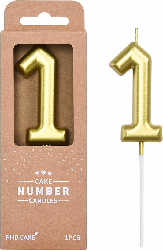 PHD CAKE 2.76 inch Classical Gold 1 Number Birthday Candles, Gold Number Candles, Cake Number Candles, Party Celebration