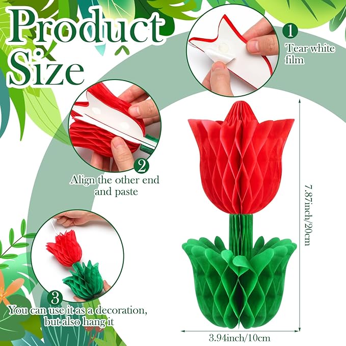 Colingmill 10 Pcs Spring Flower Honeycomb Centerpieces Tulip Mother's Day Decoration Spring Flower Party Supplies Tulip Floral Tabletop for Home Office Garden Wedding Tiered Tray Party Decor