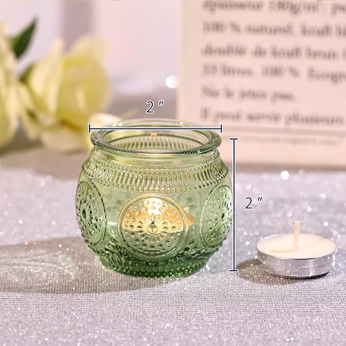 12 Pcs Green Candle Holder-Floral Style Vintage Candle Holders for Wedding Table Centerpieces, Bridal Shower Decor, Rustic Wedding Decor, Tea Party