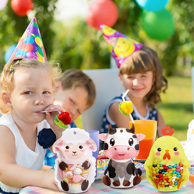 Resurhang 60 Pcs Farm Animal Party Zipper Treat Bags Farm Theme Food Goodie Gifts Bags Resealable Farmhouse Animals Barnyard Party Snack Candy Containers for Girls Kids Baby Shower Birthday Supplies