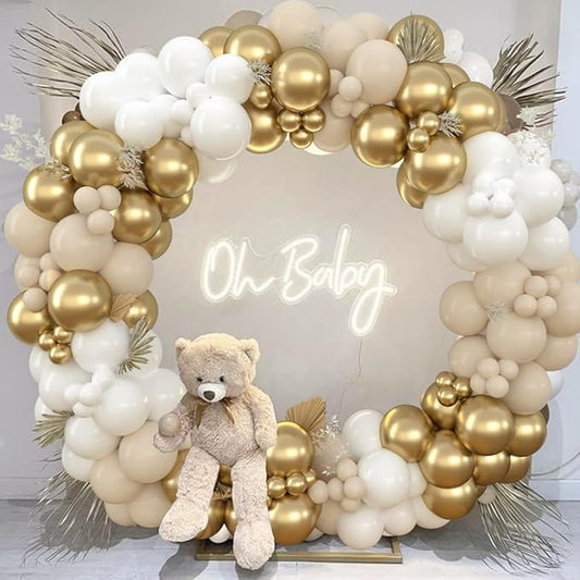 Sand White Gold Balloon Arch Kit, Matte White Cream Balloons Metallic Gold Beige Balloons for Boho Neutral Baby Shower Engagement Wedding Bridal Shower Birthday Anniversary Decorations