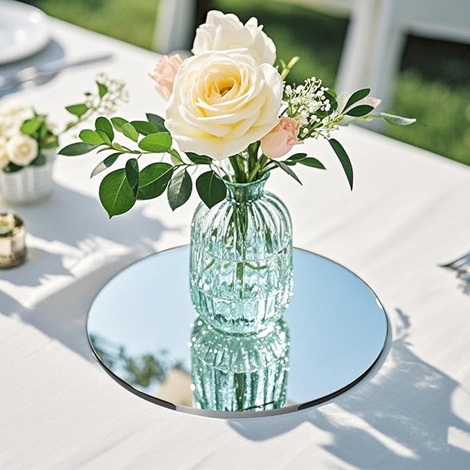 8 PCS Round Mirror Centerpieces for Decorations, 8inch Acrylic Circle Wall Mirror Tray Candle Plate Mirrors for Craft Wedding Centerpieces Decorations Party Home Wall Decor