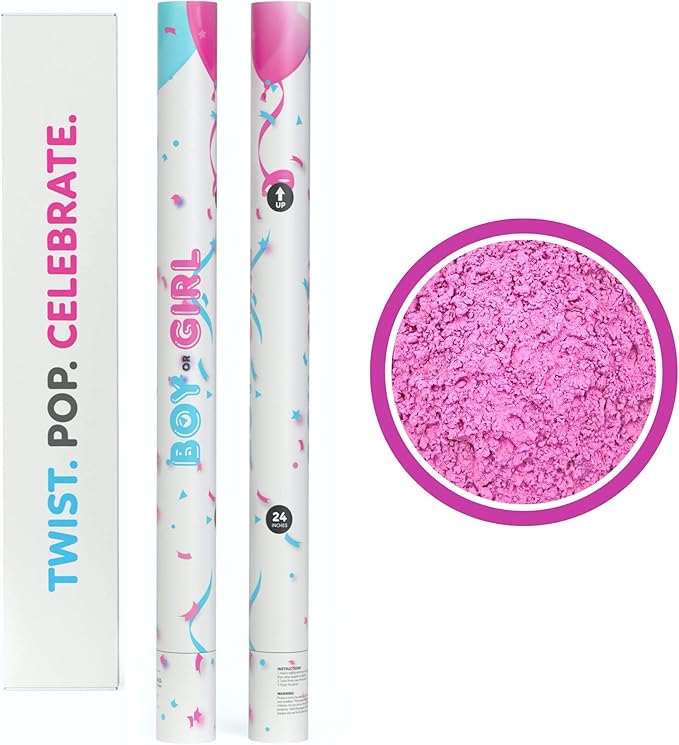 24” X-large Gender Reveal Powder Smoke Bombs Cannon Poppers | 2 Pink Poppers | Biodegradable | Gender Reveal Smoke Bombs Extinguisher Alternative | Gender Reveal Party Decorations | TUR Party Supplies