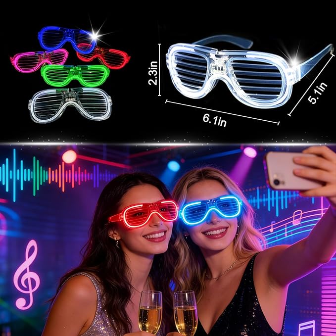 10PCS LED Light Up Glasses - 5 Neon Colors Glow in The Dark Party Supplies, Strobe Eyewear for Halloween Parties, Wedding, Birthday Bashes, Raves, Concerts & Gamer Parties