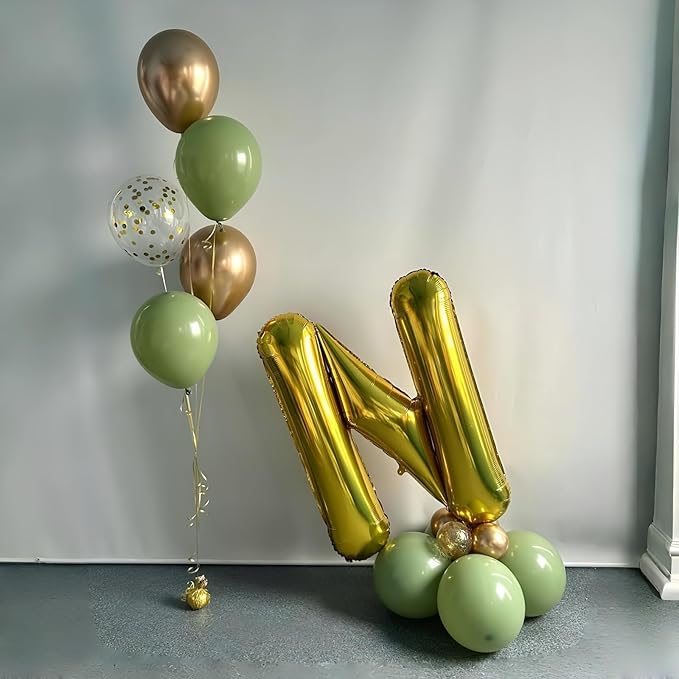 40 Inch Gold Alphabet Balloons - Large Self-Inflating Custom Letter N Decor for Name Words - Helium Foil for Men Birthday Party Anniversary Decorations Supplies