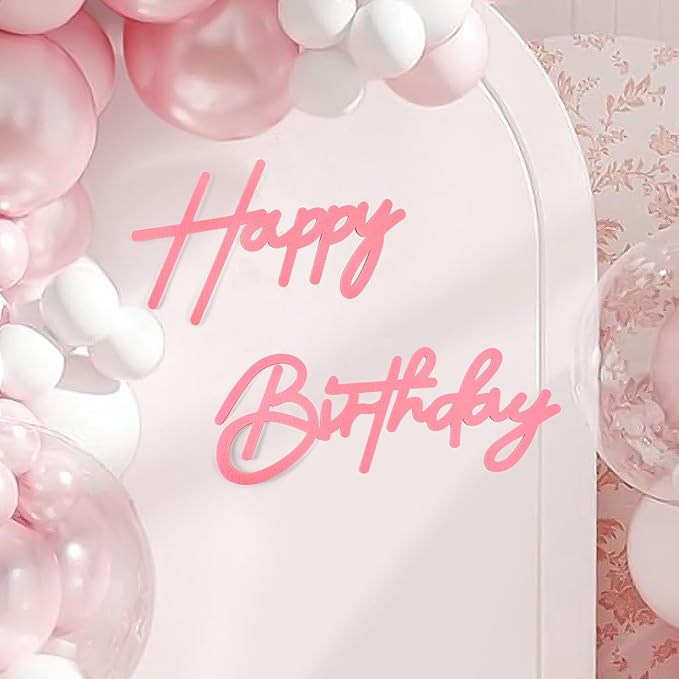 CANREVEL Happy Birthday Sign for Backdrop, Felt Pink Happy Birthday Banner, Pink Birthday Party Decorations for Girl Boy Women Men, Wall Decor Balloon Arch Photo Prop