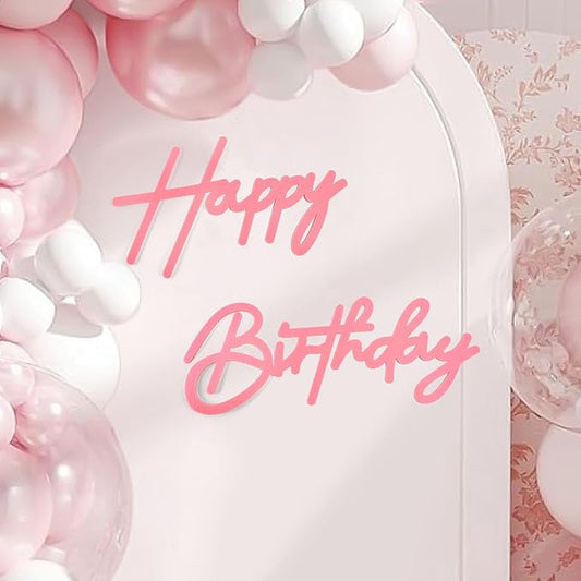 CANREVEL Happy Birthday Sign for Backdrop, Felt Pink Happy Birthday Banner, Pink Birthday Party Decorations for Girl Boy Women Men, Wall Decor Balloon Arch Photo Prop