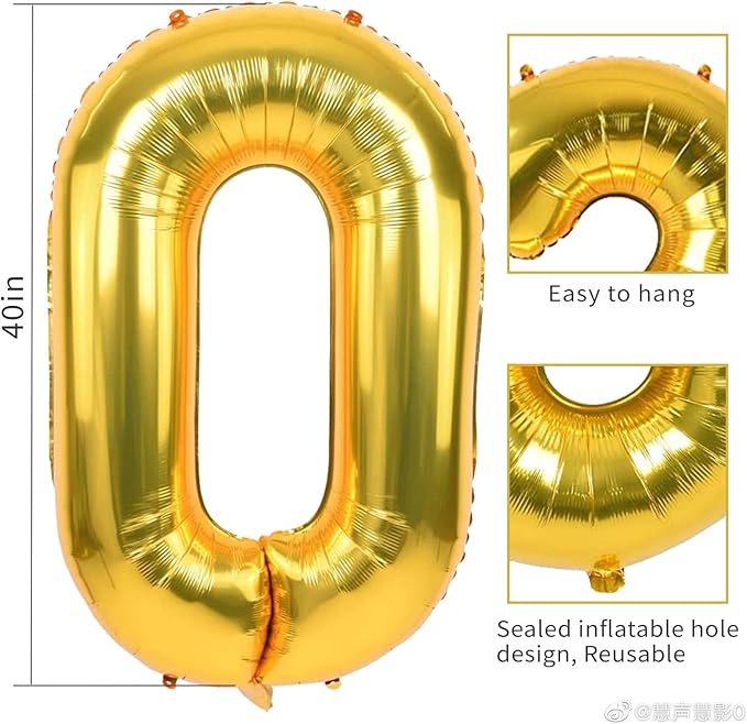 40 inch Number Balloon 0-9 Gold Large Number 30 Balloons,Digital Balloons for Birthday Party Celebration Decorations Supplies, Helium Foil Number Balloons for Wedding Anniversary
