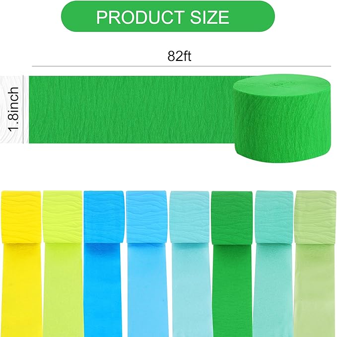 BEISHIDA 8 Rolls Blue and Green Crepe Paper Streamers for Gender Reveal Boho Theme Party Decorations Wedding Birthday Baby Shower DIY Craft Paper(1.8 Inch x 82 Ft/Roll)