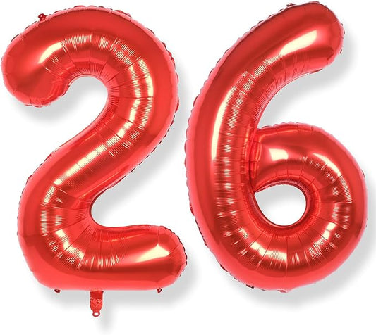 AULE 40 Inch Big Red Foil 26 Number Balloons for Women Large 26th Happy Birthday Decorations Giant Huge Helium Mylar 62 Anniversary Party Décor