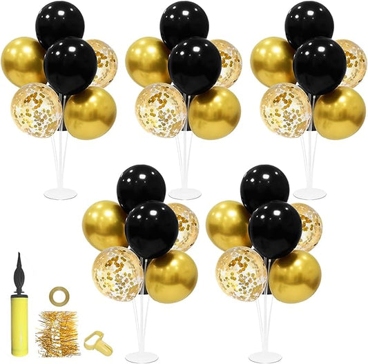 ZJDHPTY Black and Gold Balloon Stand Centerpiece Table Decorations Black and Gold Party Decorations for Birthday Wedding Retirement Anniversary Father's Day New Years Graduation 2026 (Black gold set5)