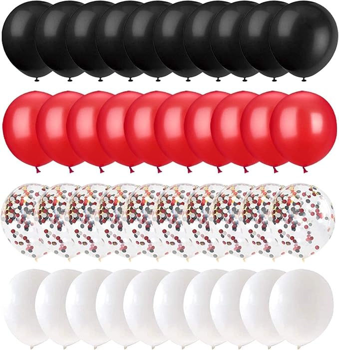 62Pcs Red and Black Balloons Kit - 12 Inches Red Black Party Decoration Balloons for Graduation Casino Theme Birthday Graduation Party Decorations Supplies