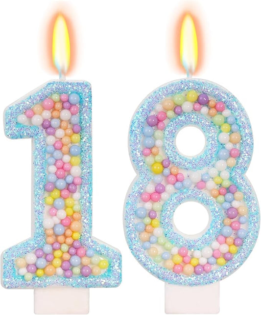 Blue Birthday Candles - Number 18 Candle, Colorful Macaron Candles, 18 Birthday Decorations for Girls Boys, Cake Decorations, Theme Party Supplies (Blue)