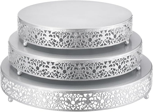 Wenqik 3 Pcs 16'' 14'' 12'' Metal Silver Cake Stand Round Cake Stands for Dessert Table Cookies Fruit Serving Tray Cupcake Dessert Pastry Riser for Wedding Birthday Party and Events
