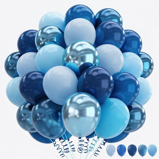160Pcs 12 Inch Metallic Blue Balloons Chrome Navy Pearl Pastel Macaron Light Blue Latex Balloons for Birthday Wedding Baby Shower Graduation Party Decorations