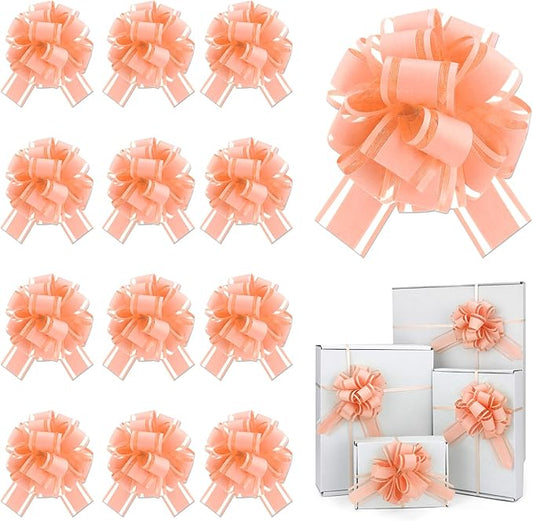 12 Pcs Pink Gift Bow Pull Bows for Gift Warpping Christmas Warp Ribbon Bow Party Birthday Wedding Solid Bows for Bikes Anniversary Boxes Flower Decorations Valentine's Day (Light Pink-E)