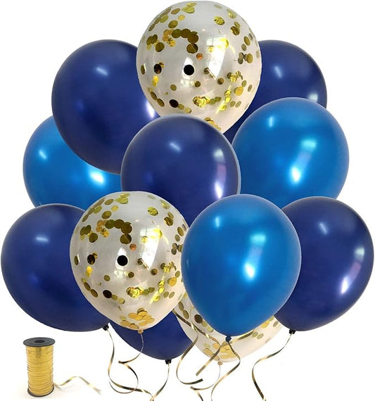 Navy Balloons Royal Blue Confetti Gold Balloons for Men Birthday Decorations and Anniversary Graduation Bachelor Wedding Party Supplies (Navy Blue Gold Confetti)