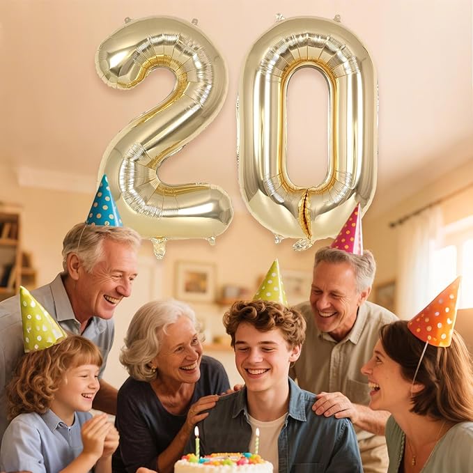Champagne Gold Large Number 20 Balloon, 40 Inch Light Gold Foil Helium Number Balloons, Giant Mylar Number 20 Balloons for 20 Years Old Birthday Party Anniversary Decorations (Champagne Gold 20)