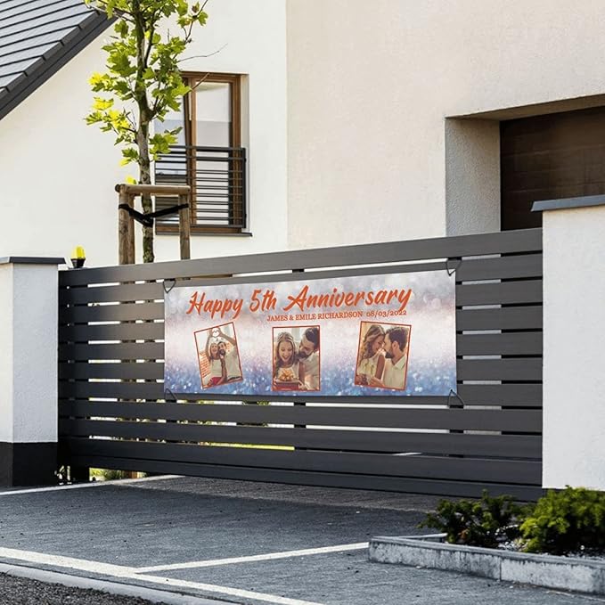 Happy Anniversary Banner Personalized Name Photo Custom Wedding Celebration Banners and Signs Customize Decoration for Couple 6'x3'