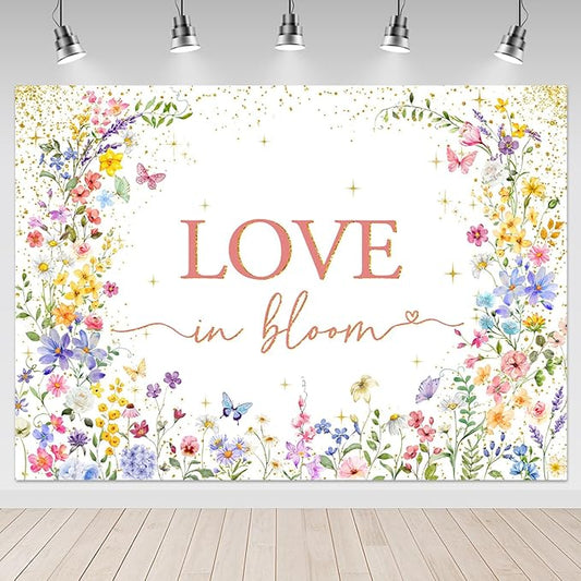 Mocsicka Love in Bloom Backdrop - Wildflower Baby Shower Backdrop, Wildflower Bridal Shower Decorations, Pink for Girls Birthday Baby Shower Party Supplies Banner (Pink, 10x7ft(120"x82"))
