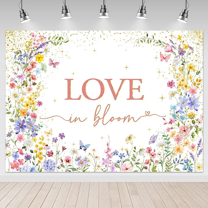 Mocsicka Love in Bloom Backdrop Wildflower Baby Shower Backdrop Wildflower Bridal Shower Decorations, Pink for Girls Birthday Baby Shower Party Supplies Banner (Pink, 6x4ft(72"x48"))