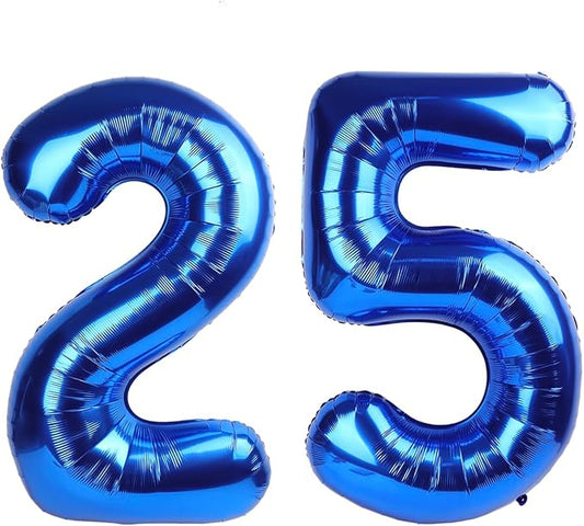 40 Inch Balloon 25 Numbers, Happy 25th Birthday Decorations for Women, Dark Blue Foil Large Ballon for 2 5 25 52 Birthday Party Wedding Anniversary Supplies