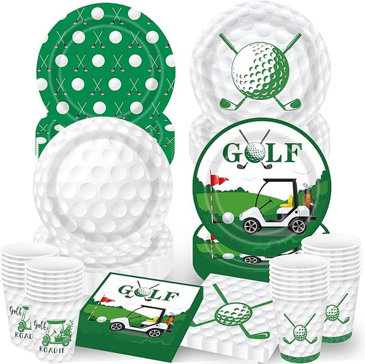 Golf Party Decorations 100Pcs Golf Ball Birthday Party Supplies Golf Plates and Napkins Cups for Golf Themed Party Hole in One Birthday Decorations