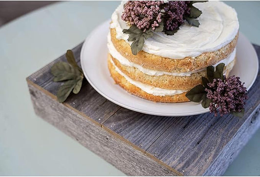 BARNWOODUSA Wood Cake Stand 12 3/4" x 12 3/4" Weathered Gray Rustic Wooden Wedding Dessert Stand Vintage Sturdy 100% Reclaimed Wood