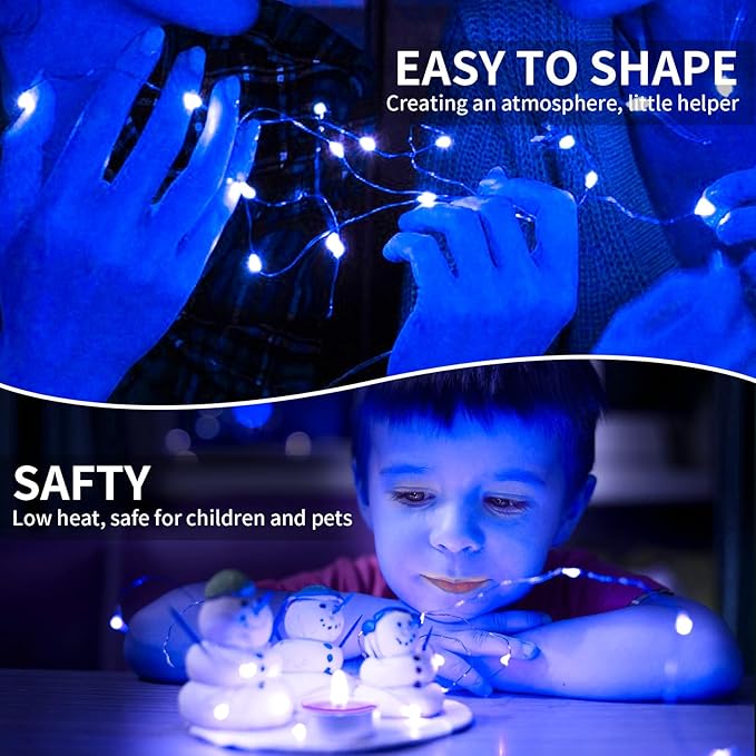 pozzolanas 12 Pack Blue Fairy Lights Battery Operated 3 Modes 7FT 20 LED Waterproof String Lights Twinkle Silver Wire for Mason Jars Wedding Christmas Halloween Part Decor (12, Blue)