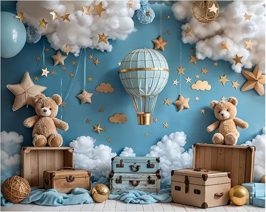 Kate 10x8ft Sweet 1st Birthday Party Backdrops for Photography Hot Air Balloon Background Toy Bear Cloud Backgrounds Baby Birthday Party Cake Smash Studio Backdrop