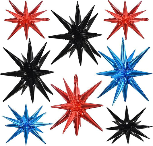 TONIFUL 8 Pcs Black Red Navy Blue Foil Balloons Large Star Balloons Explosion Star Mylar Balloons for Party Backdrop Christmas New Year Birthday Wedding Baby Shower Anniversary Photo Booth Supplies
