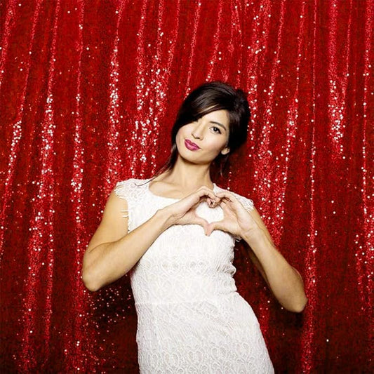 JYFLZQ Red Sequin Backdrop Curtains 6ft x 8ft 1 Panel Glitter Photo Booth Backdrops Sparkly Photography Background Drapes for Parties Wedding Bridal Showers