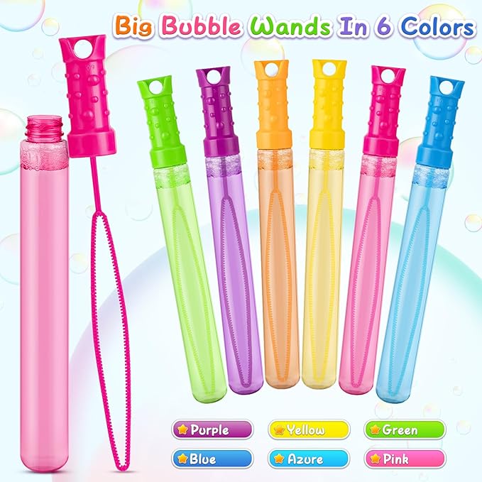 48 Pack Big Bubble Wands Bulk in 6 Colors,Ideal for Easter, Summer, Halloween, Valentine, Classroom Prizes