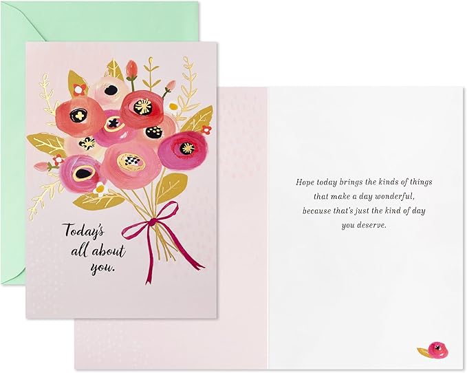 Hallmark 13" Large Floral Gift Bag with Tissue Paper and Birthday Card (Modern Flowers, Pink, Sage, Blue, Black, Yellow) for Mom, Daughter, Sister, Girlfriend, Aunt, Nana