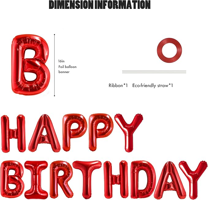 CANREVEL Happy Birthday Banner 13pcs 16 Inch Mylar Foil Letters Sign Balloons Birthday Party Decorations for Kids and Adults - 3D Red