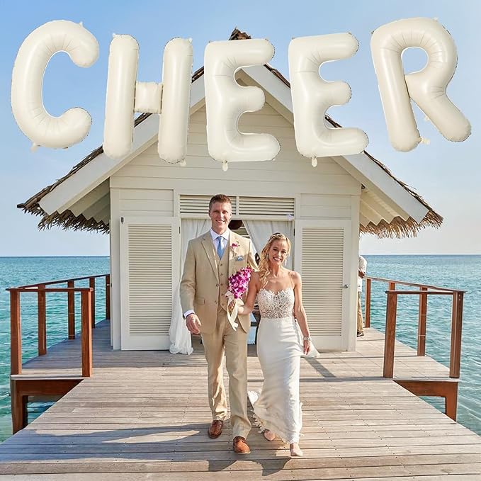 Big Letters Balloon U, 40 Inch Cream White Sand Helium Mylar Alphabet for Customizing Name, Self Inflating Beige Foil Custom Letter for Girls Birthday Party Baby Shower Decoration